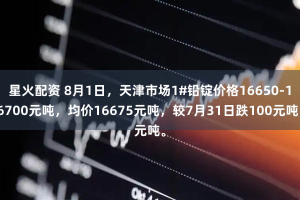 星火配资 8月1日，天津市场1#铅锭价格16650-16700元吨，均价16675元吨，较7月31日跌100元吨。