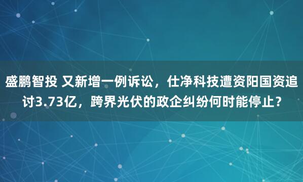 盛鹏智投 又新增一例诉讼,仕净科技遭资阳国资追讨3.73亿,跨界光伏的政企纠纷何时能停止?